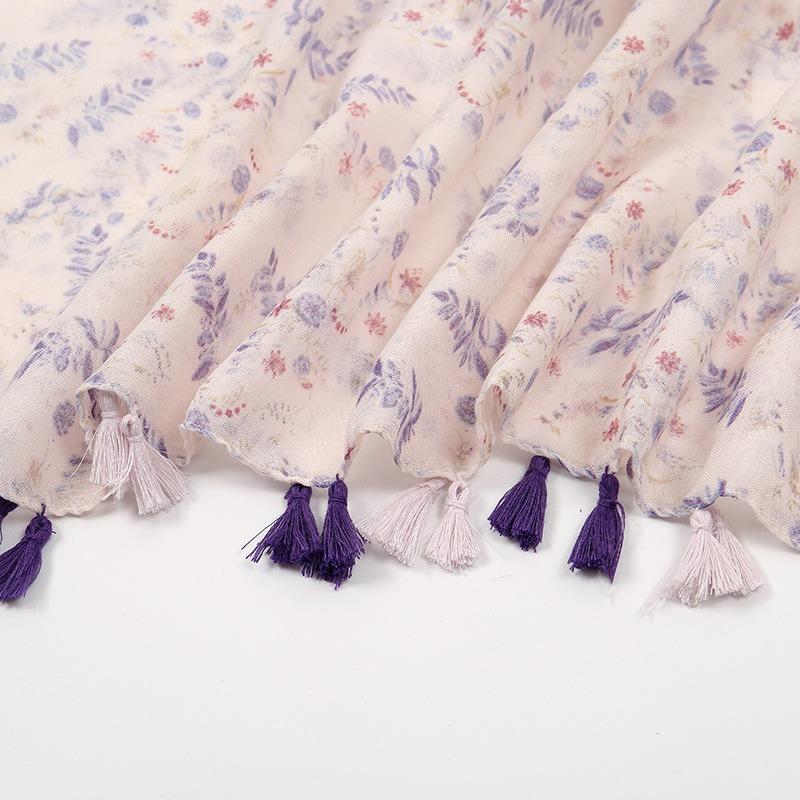 Spring and summer new travel sunscreen shawl small fresh cotton and linen feel scarf soft and skin-friendly Bali yarn fringed long towel