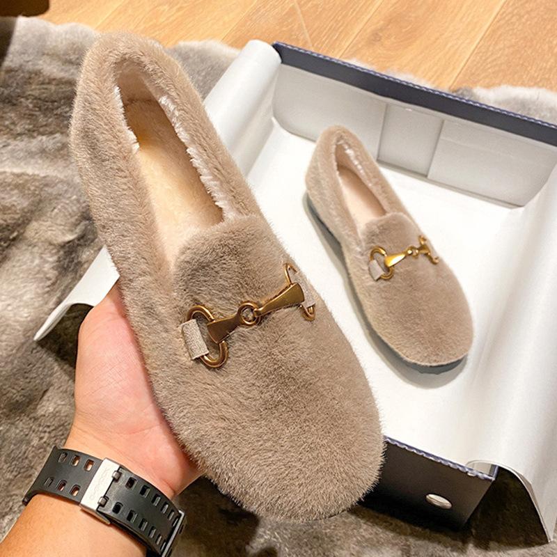 Mao Mao Shoes Women's Winter Wear 2025 Mink Hair Doudou Shoes Thick-soled Velvet Thermal Cotton Shoes Large Size Velvet Thicker