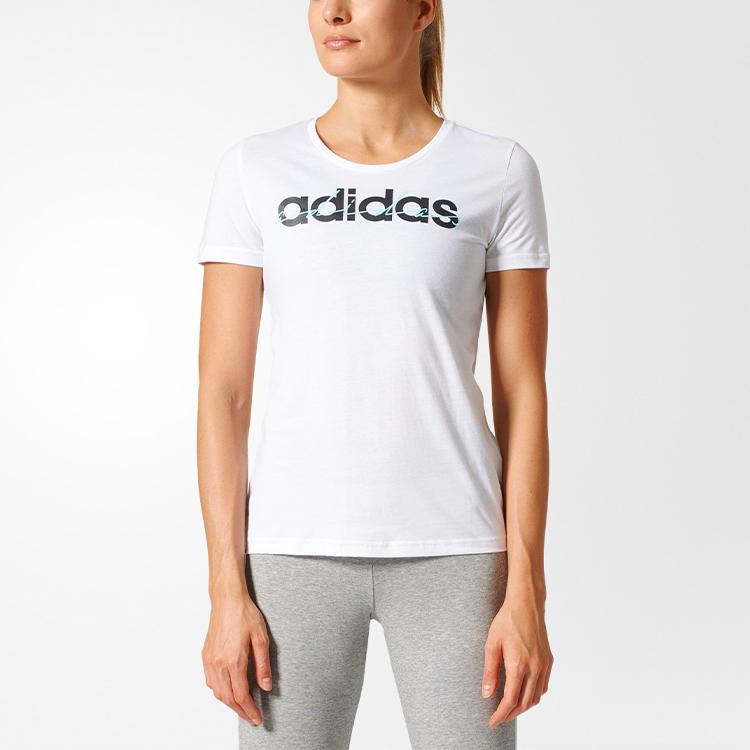 Adidas Logo Print Training Sports Crew Neck Short Sleeve T-Shirt Women Tops White BP8374