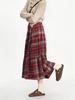 Ankela Red Retro Plaid Woolen A-Line High Waist Mid-Length Umbrella Skirt for Women (Autumn/Winter)