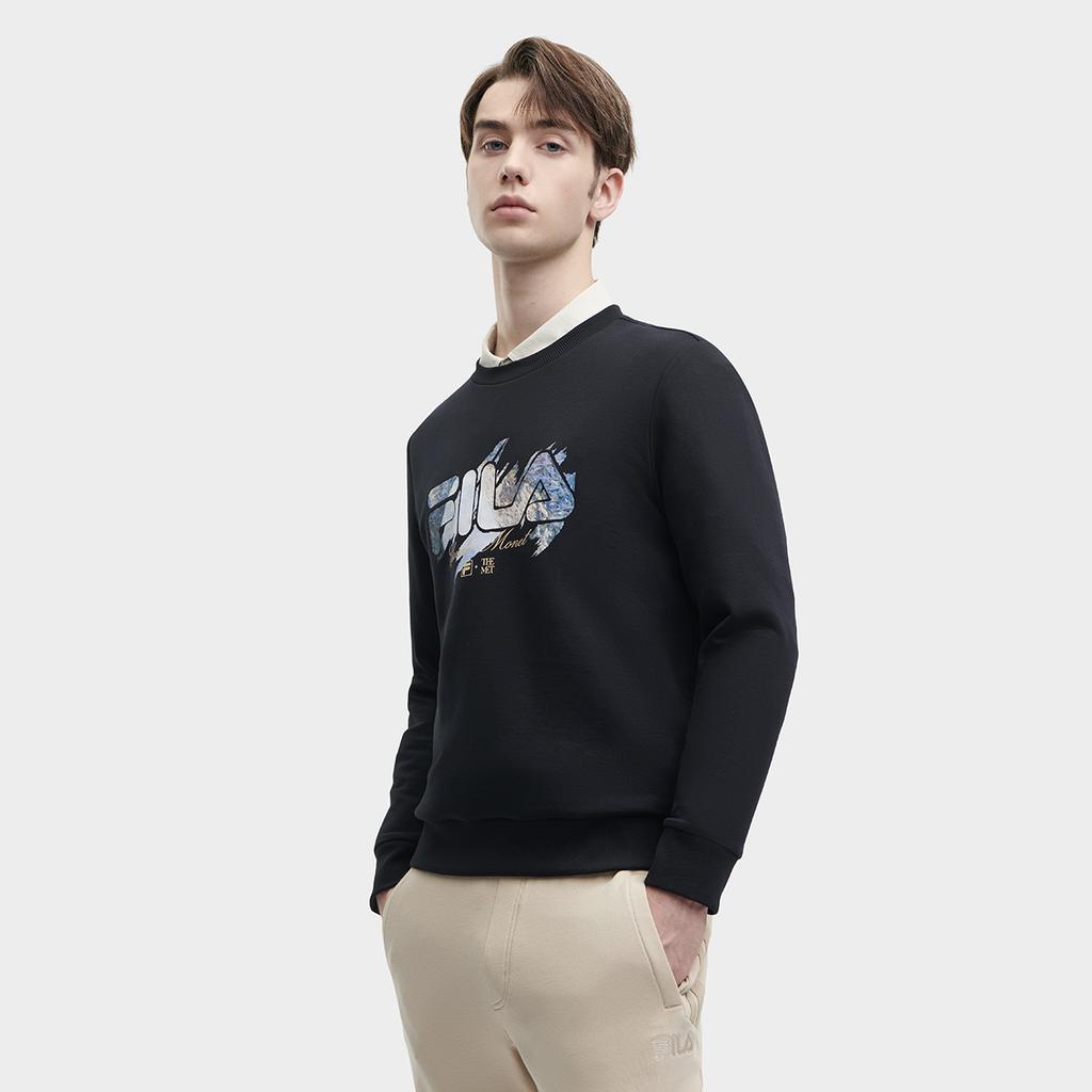 FILA X The Met 2023 Winter New Knit Pullover Casual Basic Crewneck American Sweatshirt Men sweatshirt Black F11M348217FBK