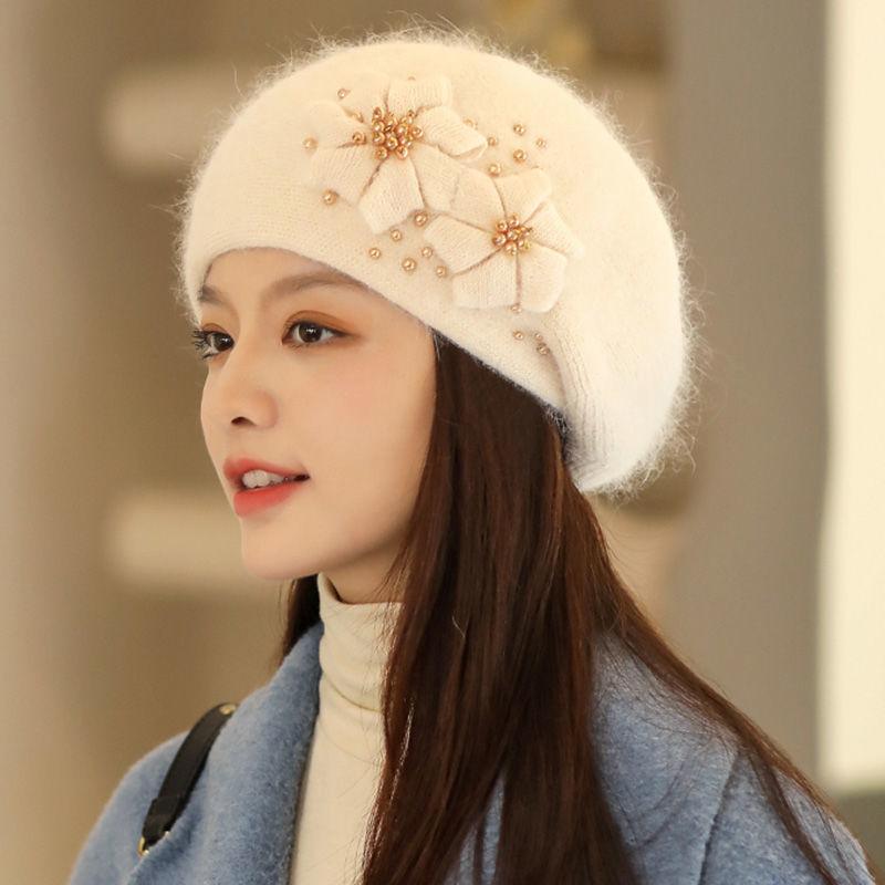 

Вязаная шапка Детская Зимняя из кроличьего пуха Теплая и Облегающая Лицо Плюшевая шапка Модная Женская шапка One Size (55-62CM)