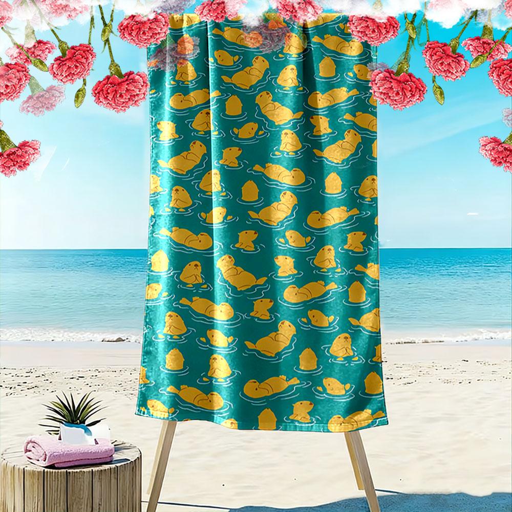 Cute Yellow Seals Patterned Towel Beach Towel Quick-drying for Travel Outdoor Sports Jogging Beach and Swimming