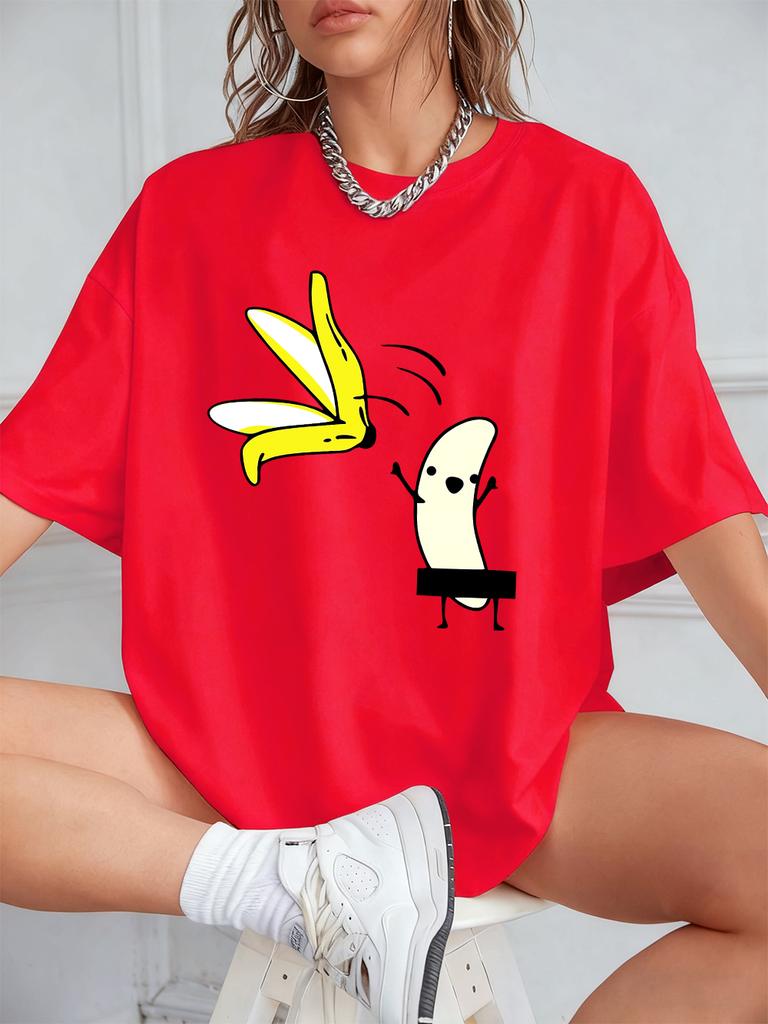 Cartoon Banana Dancing Prints TShirts Womens Cotton Summer Short Sleeve Tops Comfortable Loose ONeck T Shirt Casual Clothes