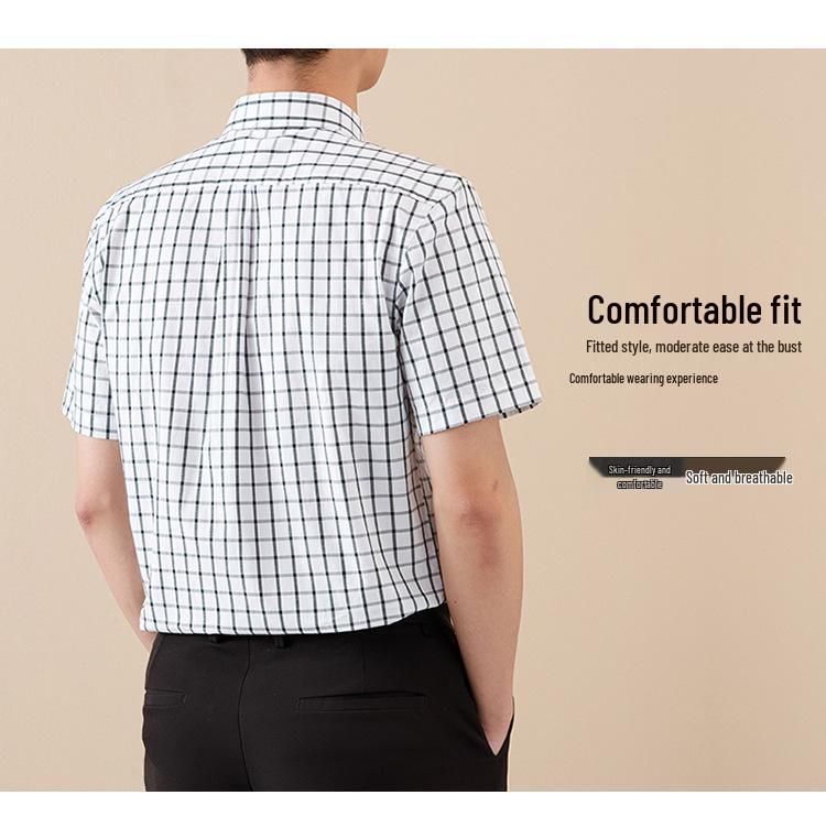 Herr sommar Oxford bomull kortärmad skjorta - Business Casual, Enzymtvättad, Antibakteriell
