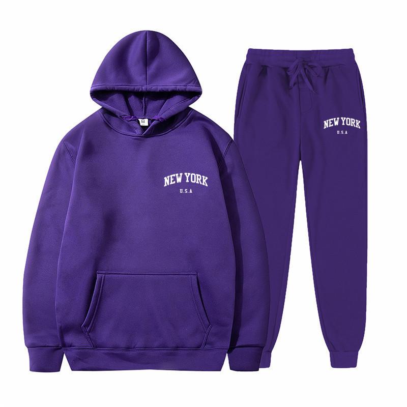 Men's And Women's Street Velvet Hooded Printed Sweatshirt Hoodie Trousers Suit