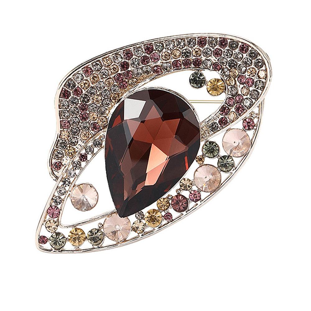 Crystal Waterdrop Flower Brooch For Women Party Office Badge Pins Gifts