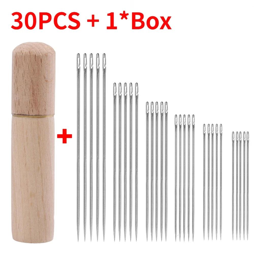 30/12Pcs Side Hole Blind Sewing Needles Stainless Steel Elderly Self Threading Needle Household DIY Jewelry Beading Sewing Tool