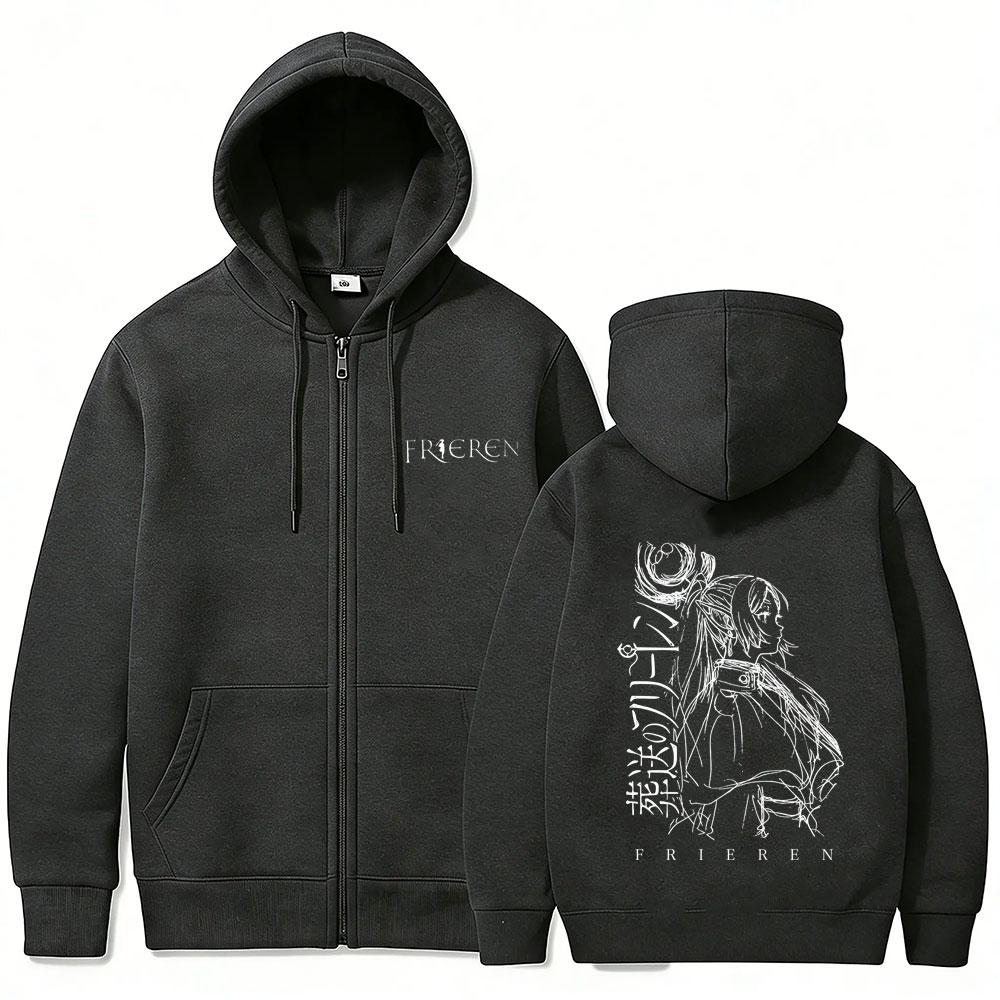 Anime Frieren Beyond Journey's End Print Zipper Hoodie Men Women Casual Oversized Zip Up Hoodies Male Manga Kawaii Humor Jacket