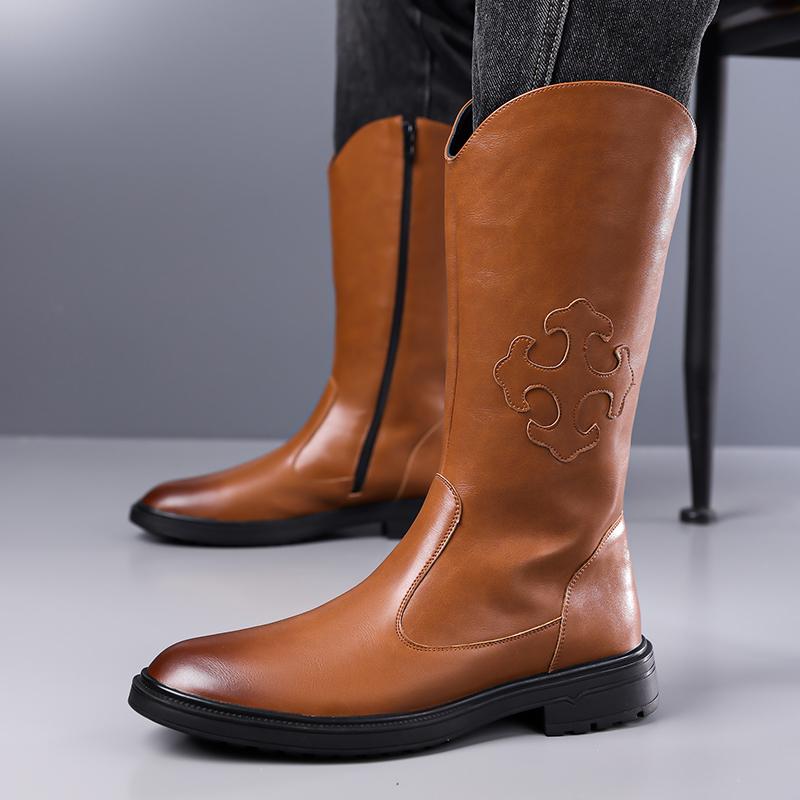 Men’s Motorcycle Boots Western Boots Black Jockey Boots Casual Street Style Cool Brown High Boots Plus Size