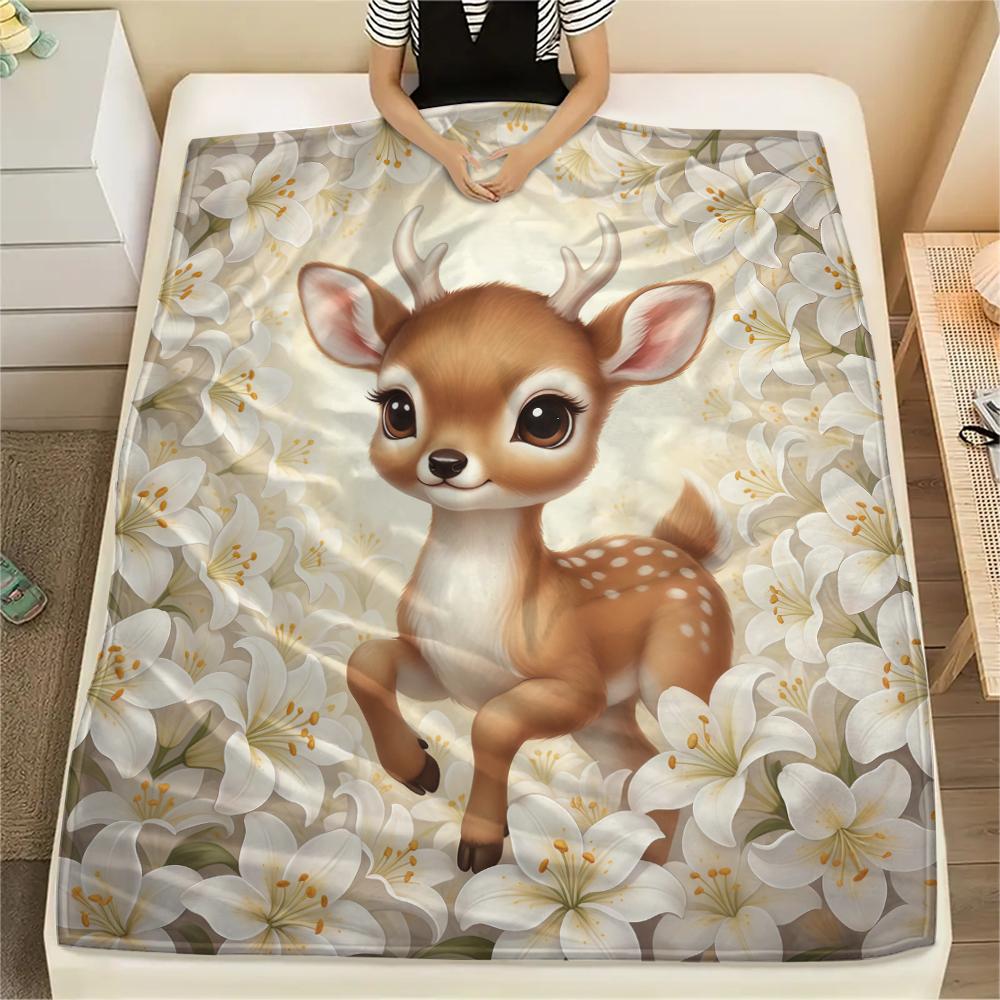 1 ks Flanelová deka s kresleným potiskem, Vysoce kvalitní, Pohodlná pro všechna roční období, Domácí dekorace, Teplo a pohodlí, Perfektní jako vánoční dárek k narozeninám