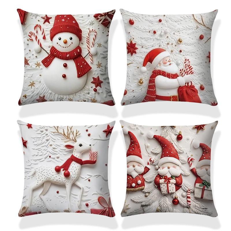 Hot Sale Blue Snowman & Santa Christmas Pillowcase - Festive Sofa Cushion Cover