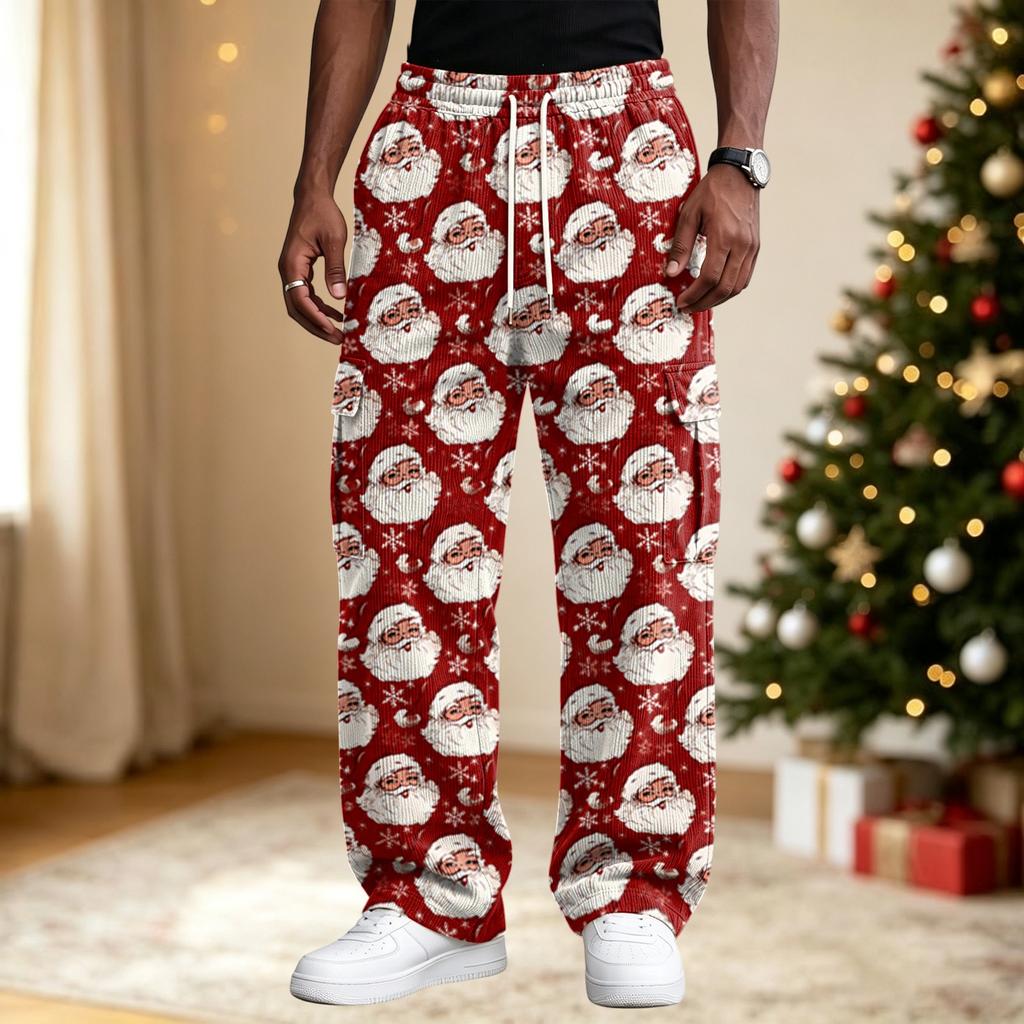 Men's Streetwear Casual Loose Fit Comfortable Athletic Pants with Christmas Print for Holiday Lounging