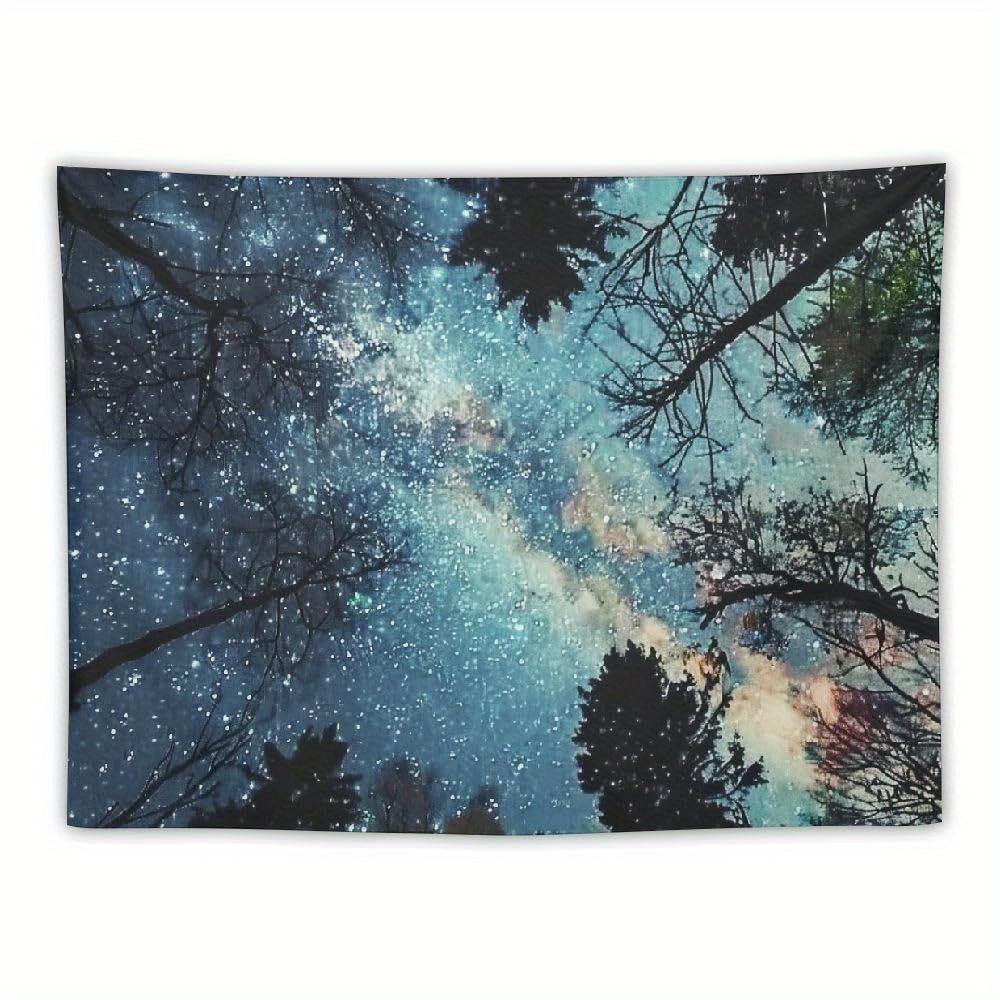 Galaxy Forest Starry Tapestry Bohemian Wall Hanging Decor with Vibrant Milky Way & Tree Silhouette Design Perfect for Bedroom