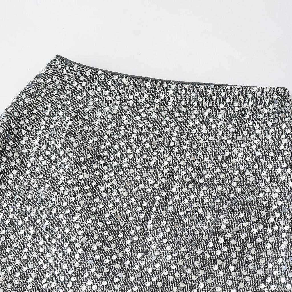 Gonna Corta A-line da Donna Petite Grigio Argento con Paillettes - Stile Piccante Autunno/Inverno 2025