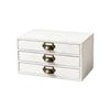 Three Compartment Wooden Desk Storage Cabinet, Tabletop Box with Metal Pulls for Mail, Jewelry, Office and Dresser Area