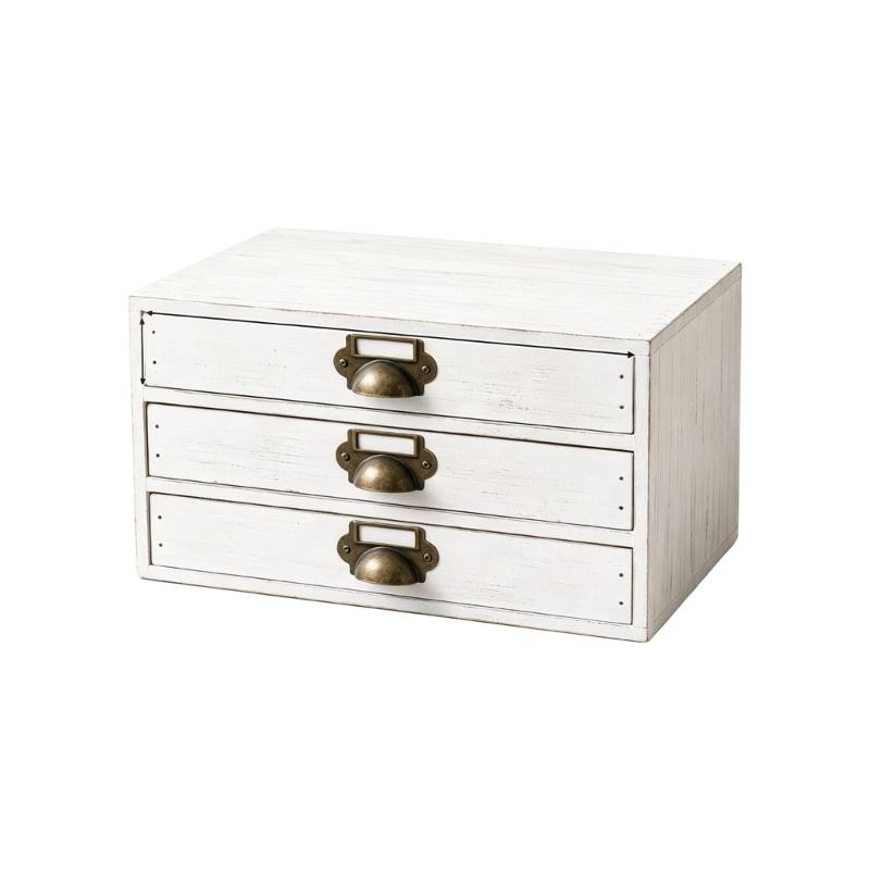 Three Compartment Wooden Desk Storage Cabinet, Tabletop Box with Metal Pulls for Mail, Jewelry, Office and Dresser Area
