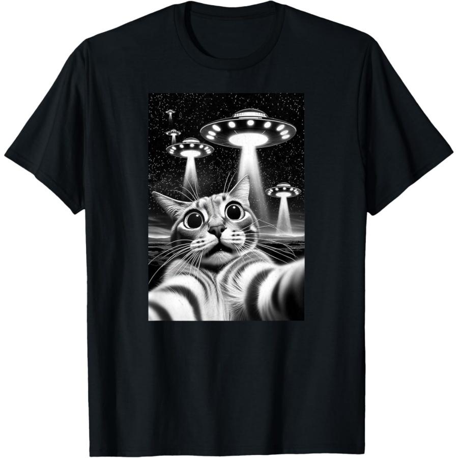 

Cat UFO _ Funny Invasion Meme Retro Alien Cat UFO Selfie T-Shirt XXXXXL чёрный