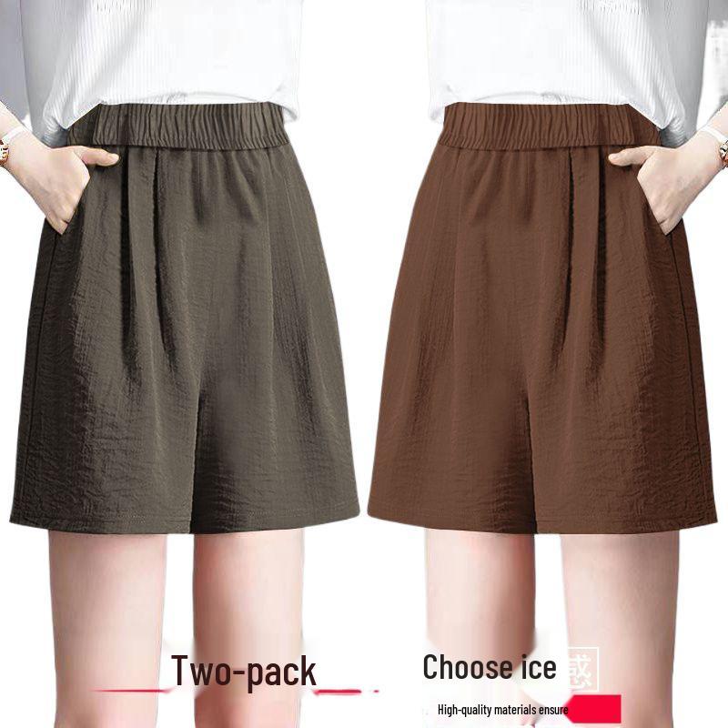 Ice Silk Women's Plus Size Summer Capris: Loose Straight, High Waist, Casual Wide Leg Shorts