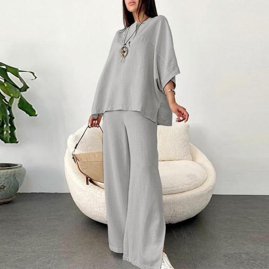 Women's Two-Piece Outfit Oversized 3/4 Sleeve Pullover Top And Wide Leg Pants Set Fall Casual Loose Lounge Set