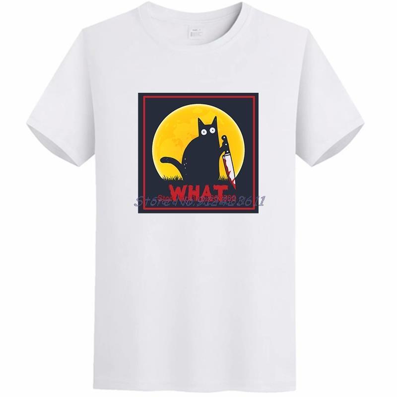 What Funny Black Cat Graphic T Shirts Murderous Cat With Knife Halloween Cotton New Shirts And TShirts Mens Print T Shirt