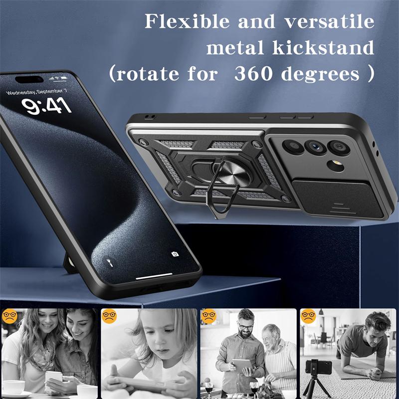 For Samsung Galaxy A06 A16 A26 A36 A56 Case Slide Lens Armor Phone Case For Samsung A 06 16 26 36 56 Car Holder Ring Back Cover