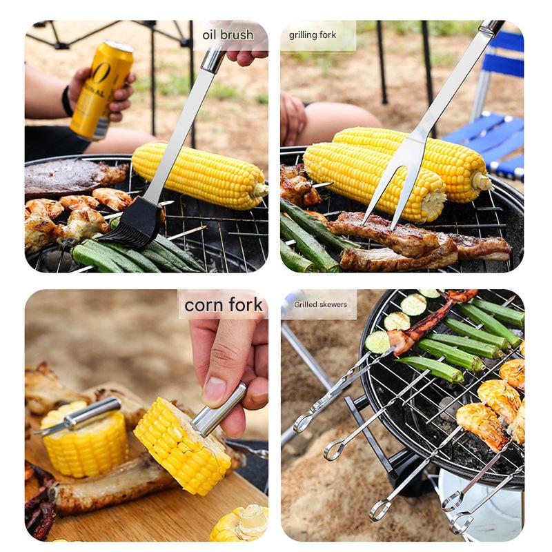 Stainless Steel Grill Set BBQ Combination Tools Set Barbecue Tools Set Outdoor BBQ Set Grill Set Patio BBQ Tools Set Tools for BBQ with Storage Bag