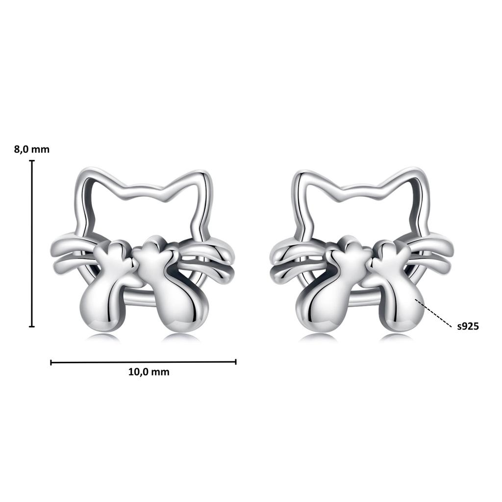Silver Earrings, Cute Kittens, Studs, Silver 925