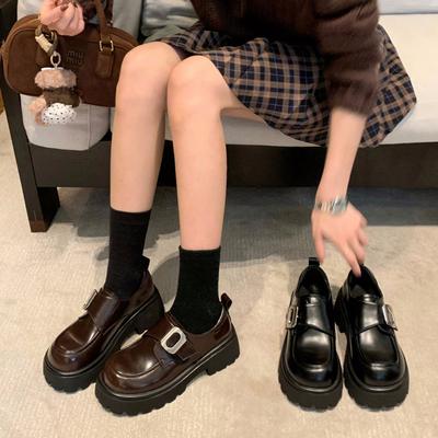 Sheepskin Version~ College Style Square Buckle Lazy One-pedal Muffin Thick Heel Platform Loafers Small Leather Shoes Genuine Leather Single Shoes