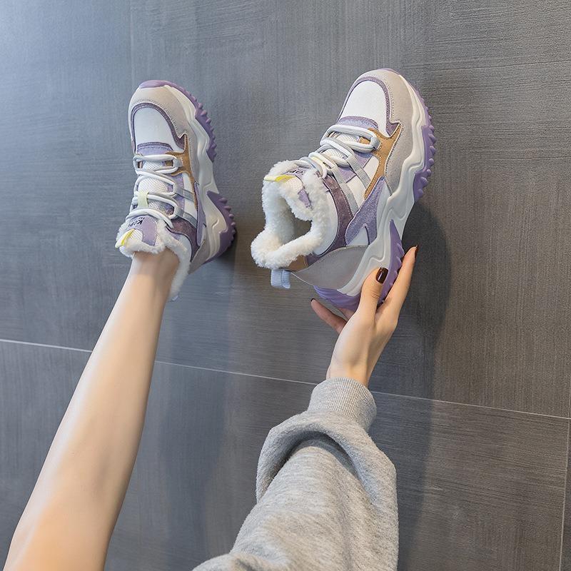Autumn new velvet thermal shoes women's casual versatile sports shoes street shot heightening shoes women's shoes