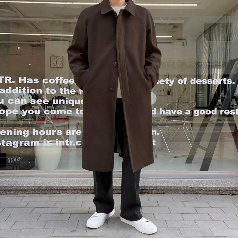

Шерстяное пальто мужское средней длины зимнее утолщенное корейский стиль свободное шерстяное пальто повседневная красивая ветровка L