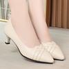 5cm Breathable Pointed Toe Shallow Mouth Soft Leather Shoes Women Pumps 2025 Fall Med Kitten Heels Shoes for Office Mom Work