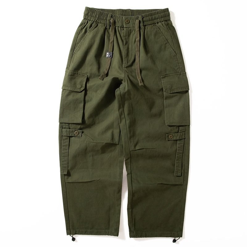 American Retro Workwear Pants for Men, Washed Pure Cotton Texture, 2025 New Trendy Brand, Loose Straight Casual Long Pants Army Green S