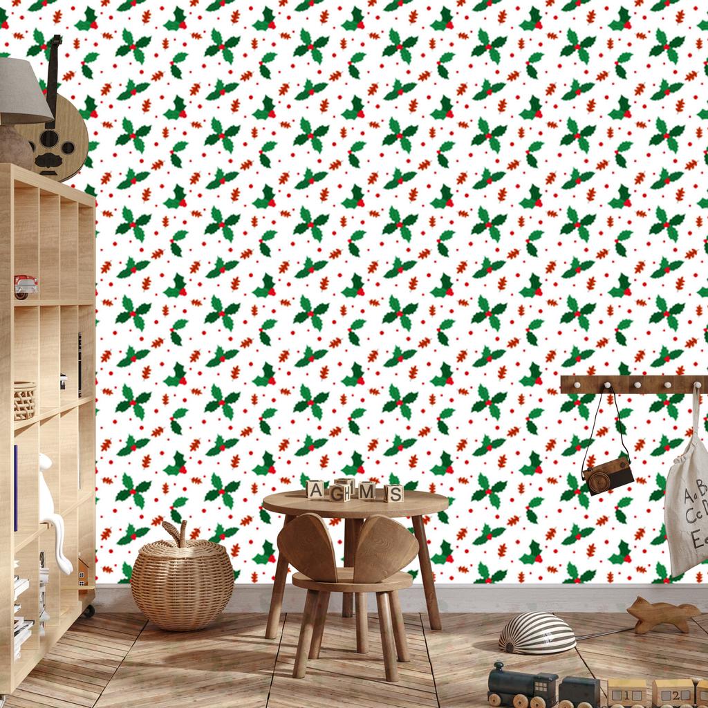 Christmas Wallpaper White, Green and Coral for Living Room and Bedroom 50x1000