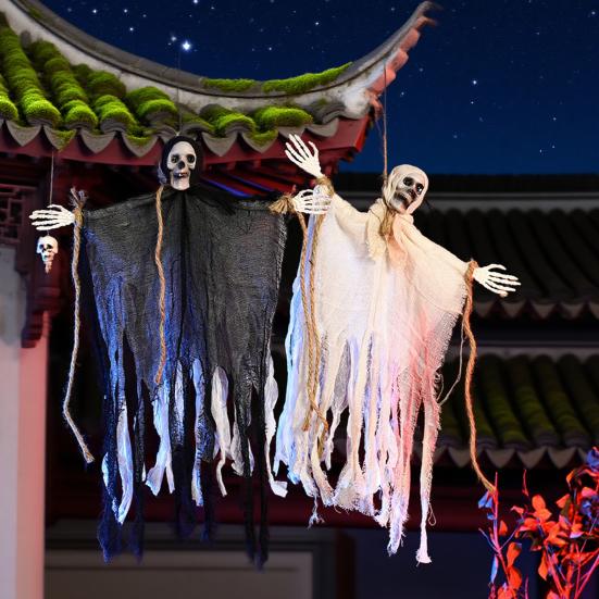 Halloween Hanging Skeleton Ghost Outdoor Large Scary Grim Reaper Creepy Flying Ghost Skull for Yard Garden Haunted House Decor