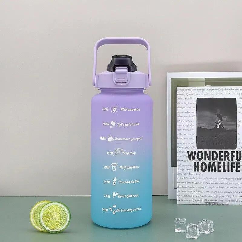2000ml Leakproof Water Bottle Stay Hydrated Motivational Sport Bottle with Time Marker for Fitness Outdoor Office Indoor