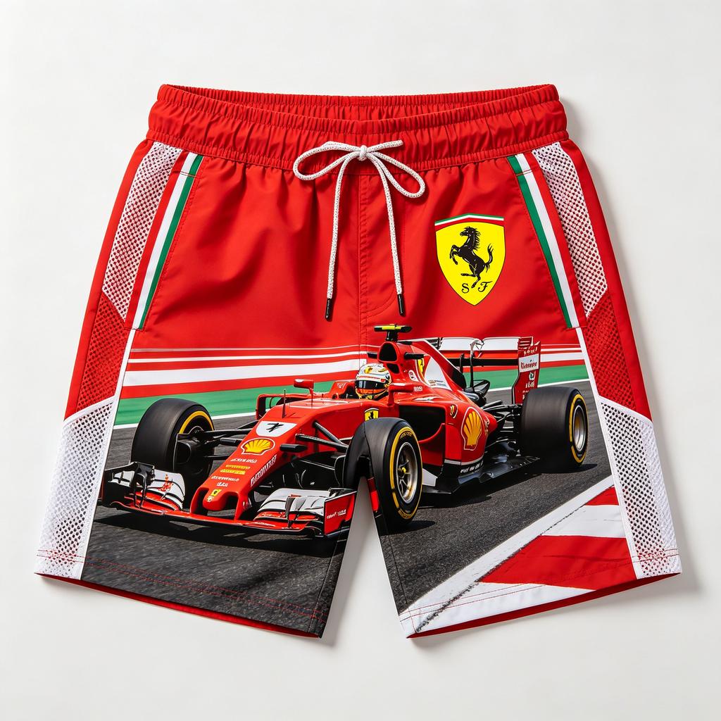 2026 Ferrari Racing Print Plavecké šortky Rychleschnoucí Plážové šortky Letní Sportovní Boardshorty Se stahovací šňůrkou