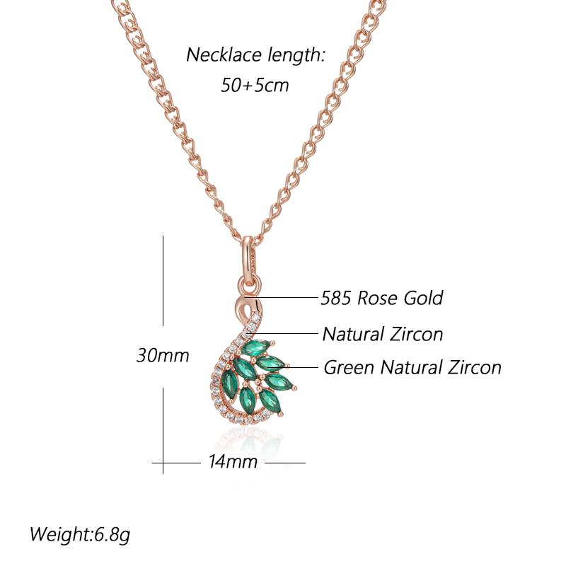 Fashion Rose Gold Color Pendant Necklace For Women Full Shiny Green Natural Zircon Pendant Daily Fine Jewelry