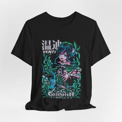 Genshin Impact Venti T-Shirt, Kurzarm-T-Shirt, Gaming-Bekleidung, Anime-Oberteil,