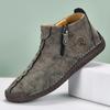 New Classic Handmade Leather Men Shoes Zipper Design Outdoor Sneakers Slip On Casual Shoes Leather Breathable Men Ankle Boots