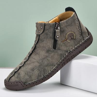 New Classic Handmade Leather Men Shoes Zipper Design Outdoor Sneakers Slip On Casual Shoes Leather Breathable Men Ankle Boots
