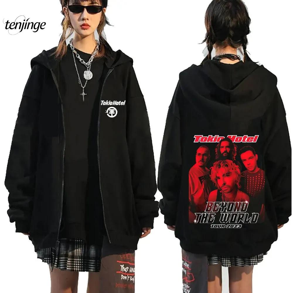 Tokio Hotel Hoodie Rock Band Kaulitz Print Zipper Hoodies Fleece Hooded Sweatshirts Men Women Hip Hop Streetwear Zip Up Jacket
