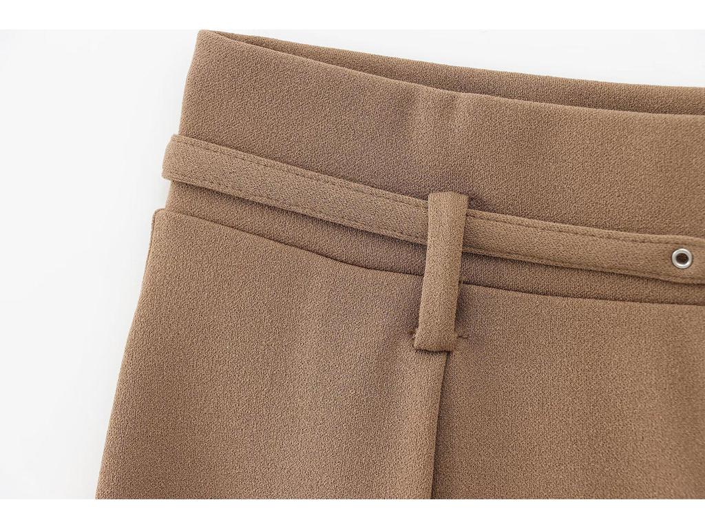 2025 Spring Women's Solid Color Belted Loose Wide-Leg Casual Long Pants