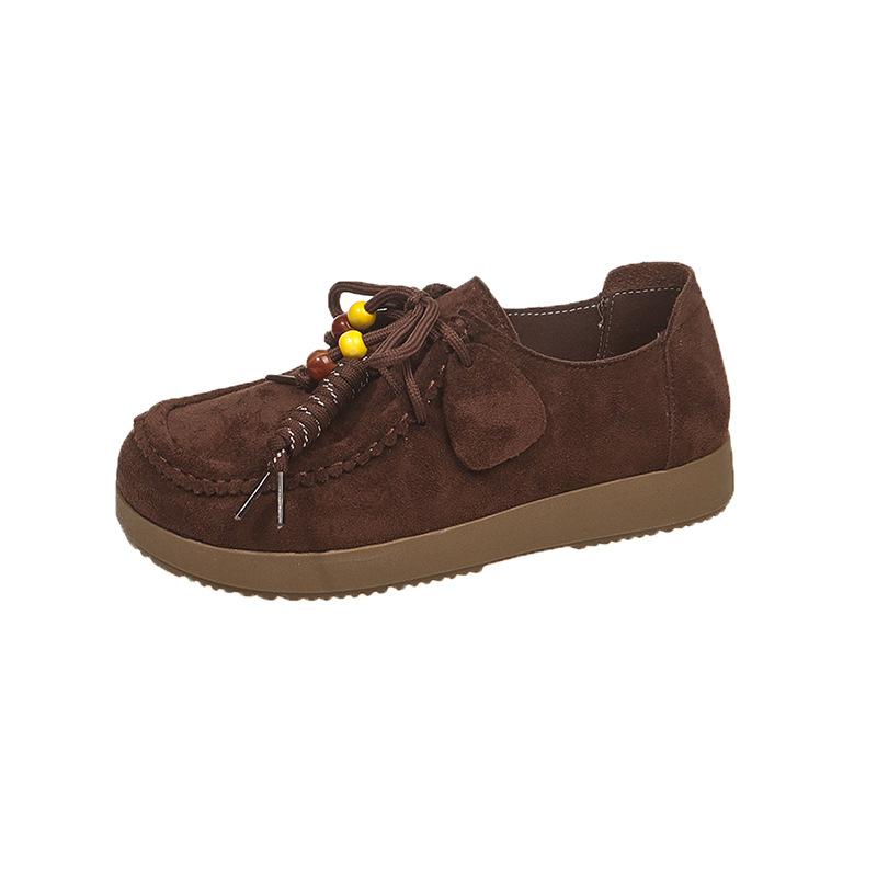 Fashion Retro Women Nubuck Leather Casual Flat Shoes Leather Single Shoe Ladies Walking Chaussure Femme Women's Loafers Zapatos De Mujer