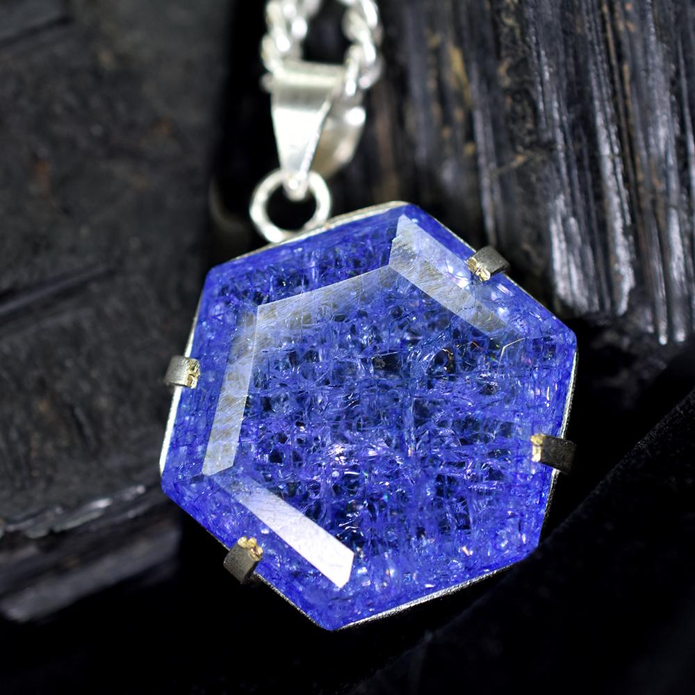 Natural Purple Tanzanite Fancy 70 Ct 925 CERTIFIED Sterling Silver Pendant Gems MY.PD-158-NS