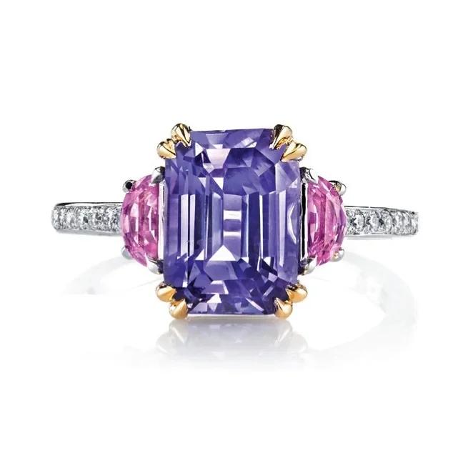2025 New Purple Cubic Zirconia Ring with Sparkling Square Crystal, High End Women's Personalized Fashion Cocktail Party Zircon