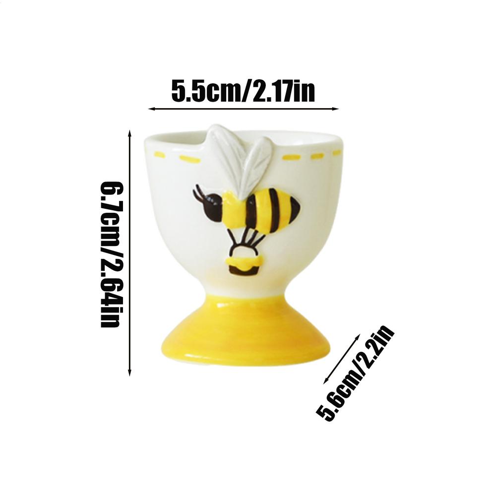 Single Egg Holder Funny Cup Decorative Egg Holder Ceramic Display Stand Dishwasher Safe Bee Pattern Kitchen Gadgets Container