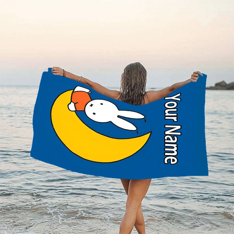 1pc Miffy2 Beach Towel with Custom Name, Beach/Swimming/Bath/Picnic/Camping Towel, Suitable for Seaside Beaches
