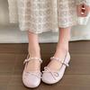 Round head silver small fragrant wind light mouth flat-soled single shoes women's 2025 new summer skirt pearl Mary Jane women's shoes