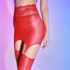 Damen seidiger Strumpfhalter mit Haltestrümpfe-Clips Sexy Dessous Öl Glänzend Spitze Transparenter Strumpfhalter Pole Dance Minirock